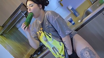 Satisfy Your Cravings With A Giant Cucumber And Big Tits