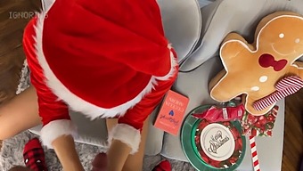 A European Beauty Delivers A Sensual Handjob In A Mini Skirt And Santa Costume, Followed By A Playful Ball Rub